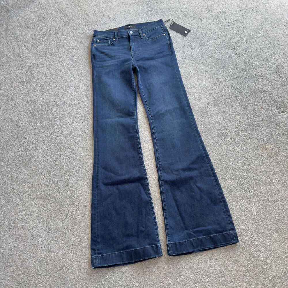 7 For All Mankind Dojo Blue Black Santiago Wide Leg Jeans NWT Sz 27